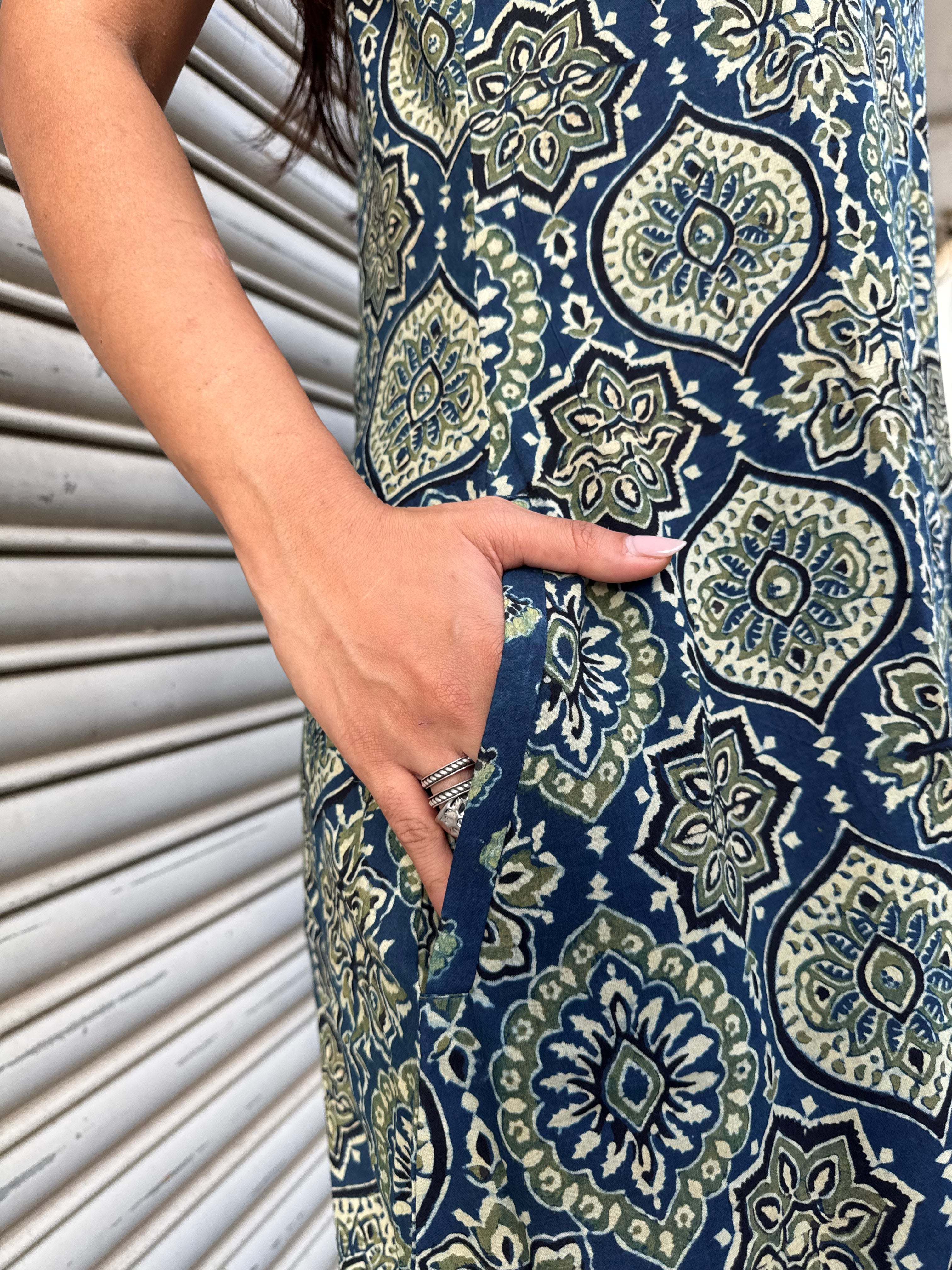 Aqua Ajrakh Dhoti Jumpsuit