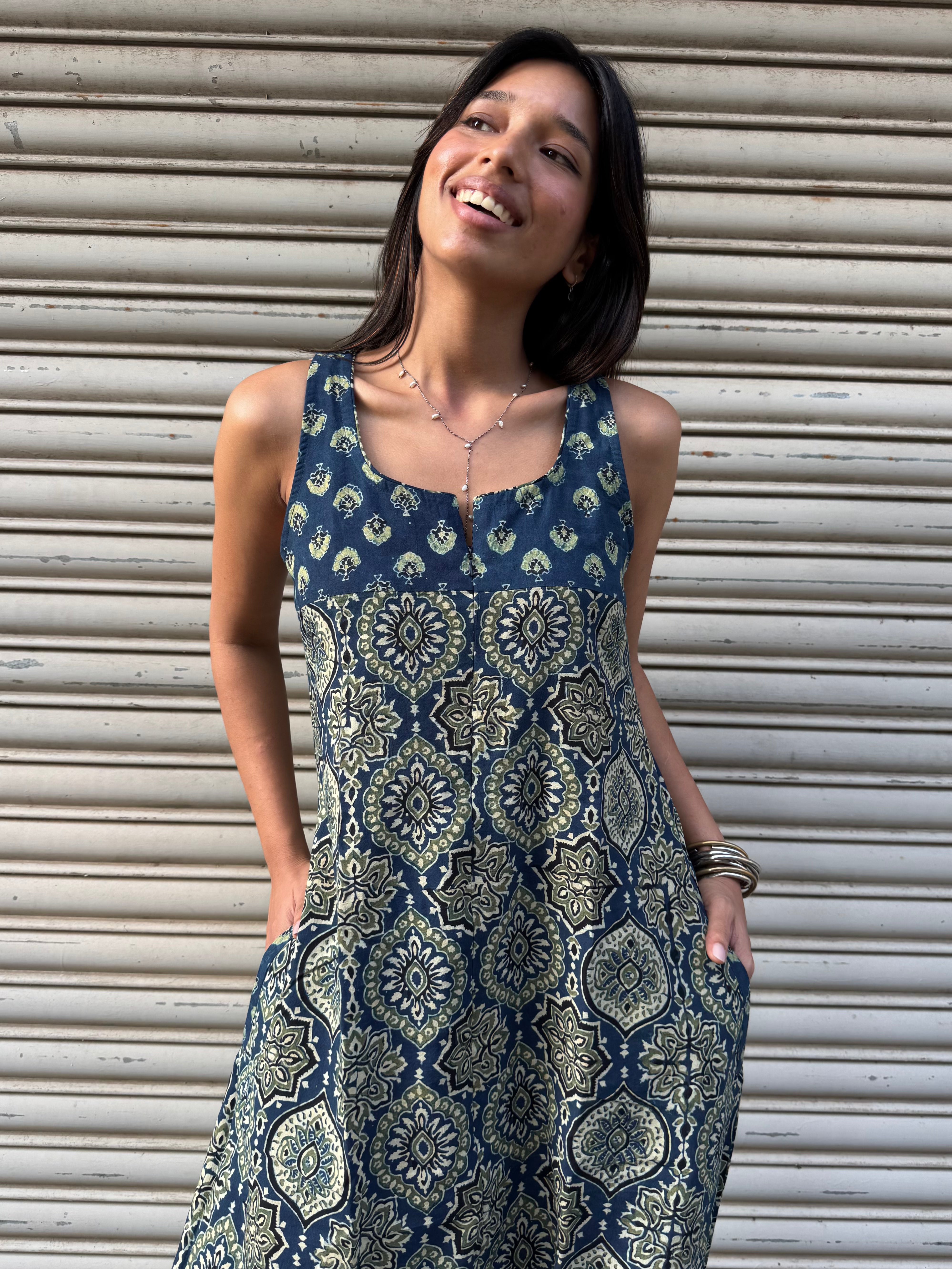 Aqua Ajrakh Dhoti Jumpsuit