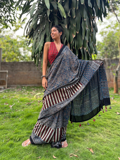 Shay Cotton Ajrakh saree