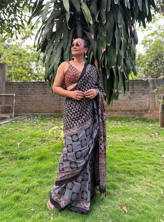 Jaamun Cotton Ajrakh saree