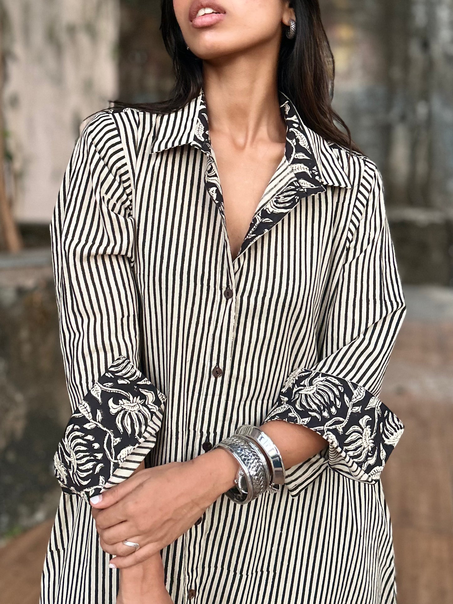 Monochrome Striped Shirt dress