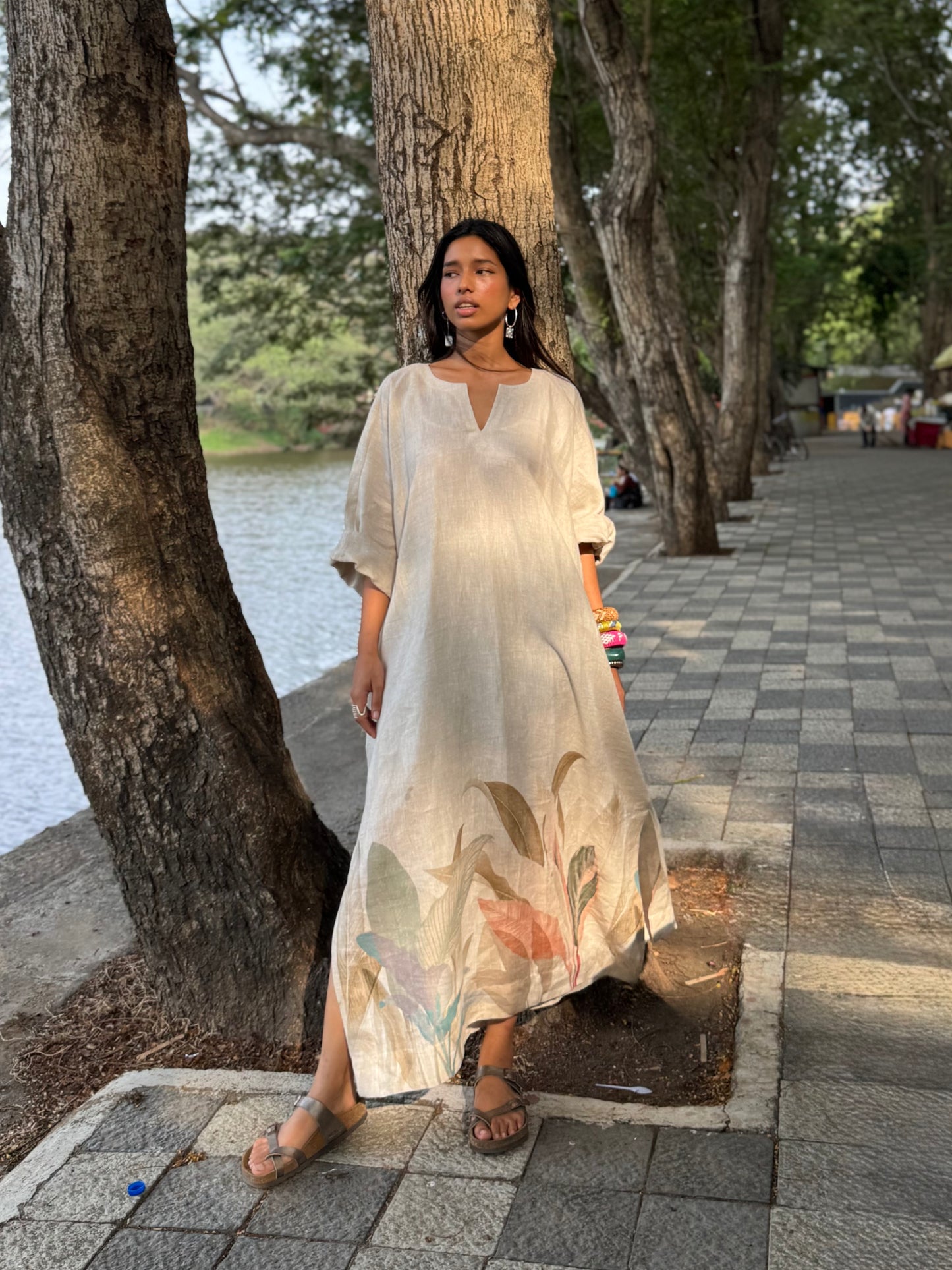 Sand linen kaftan dress