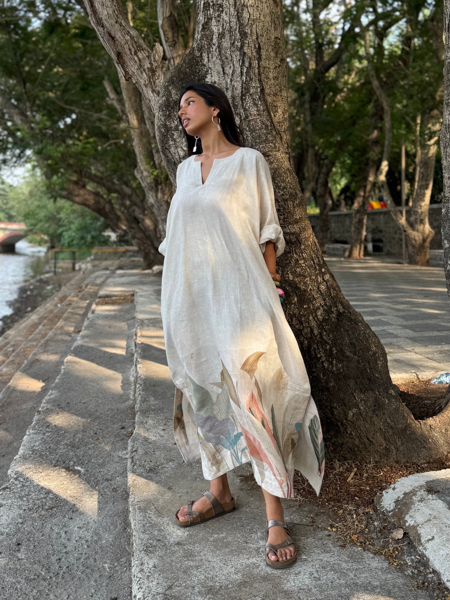 Sand linen kaftan dress