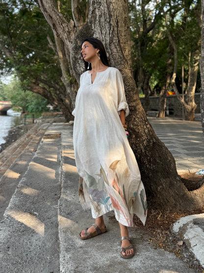 Sand linen kaftan dress