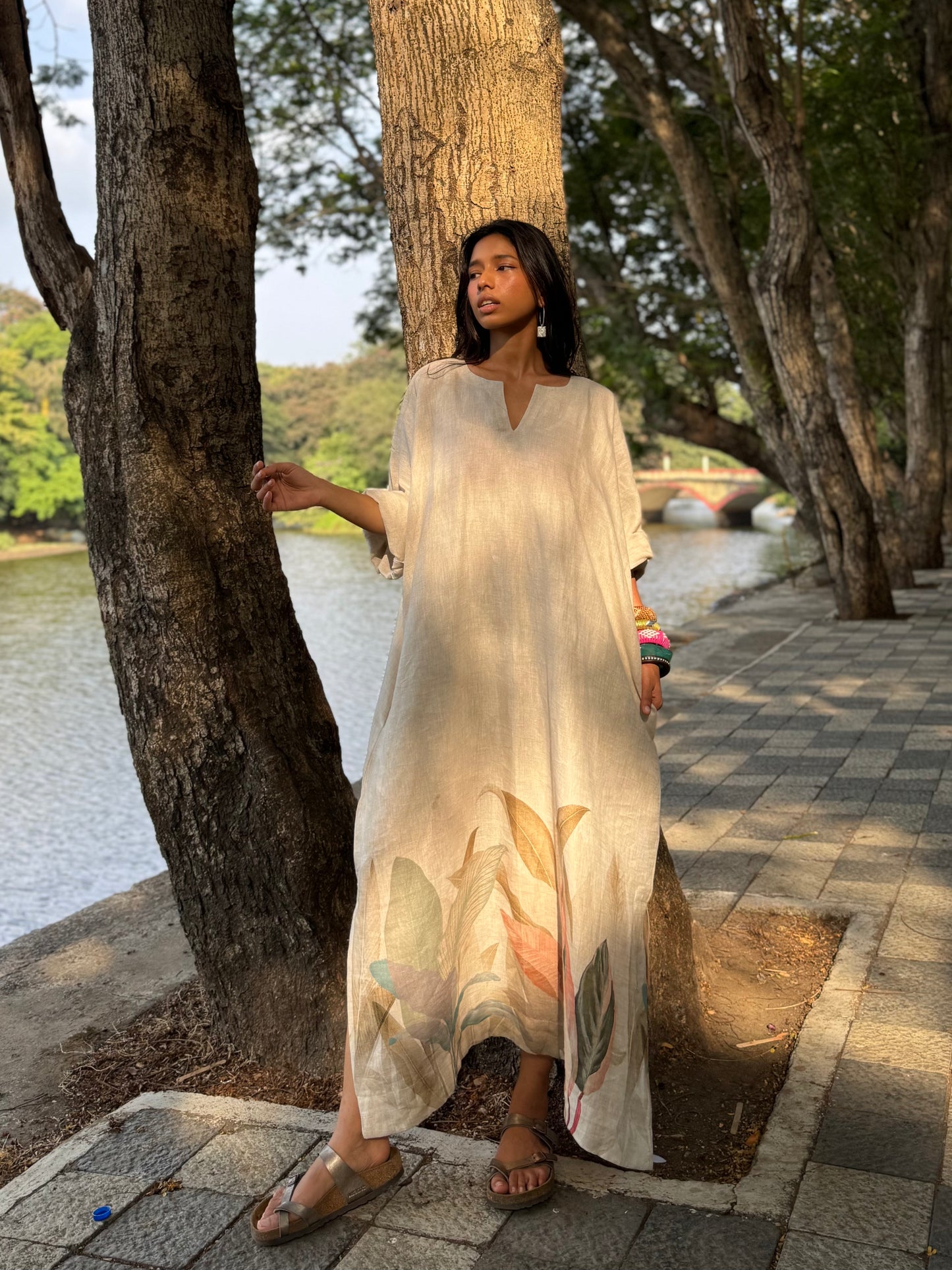 Sand linen kaftan dress