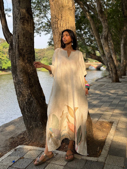 Sand linen kaftan dress