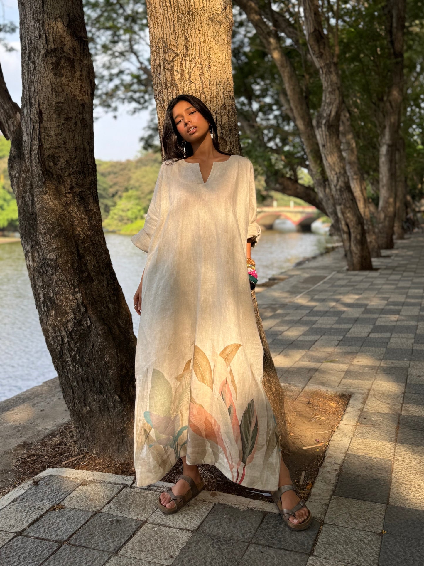 Sand linen kaftan dress