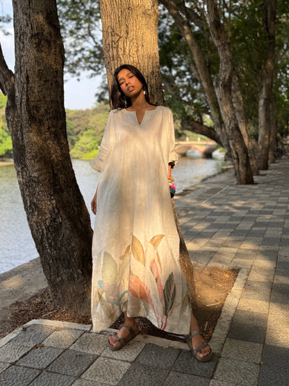 Sand linen kaftan dress