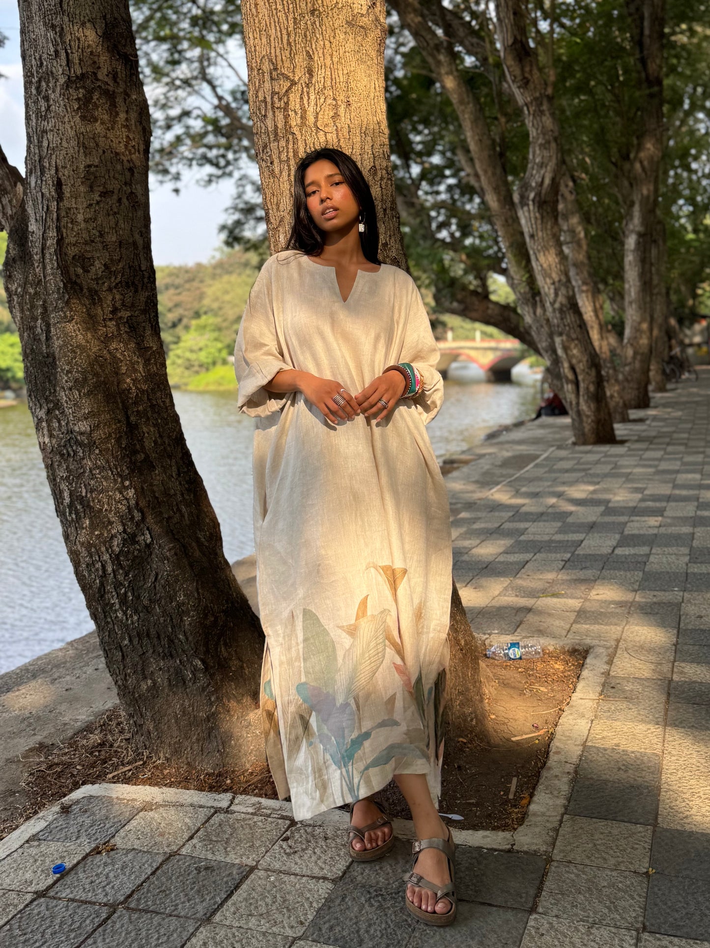 Sand linen kaftan dress