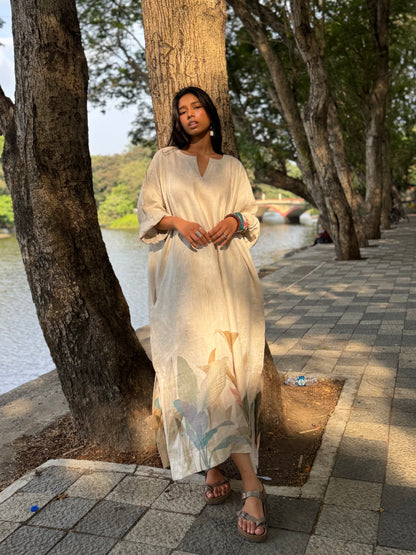 Sand linen kaftan dress