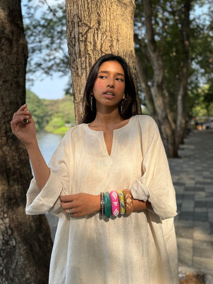 Sand linen kaftan dress
