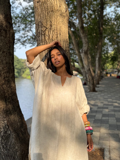 Sand linen kaftan dress