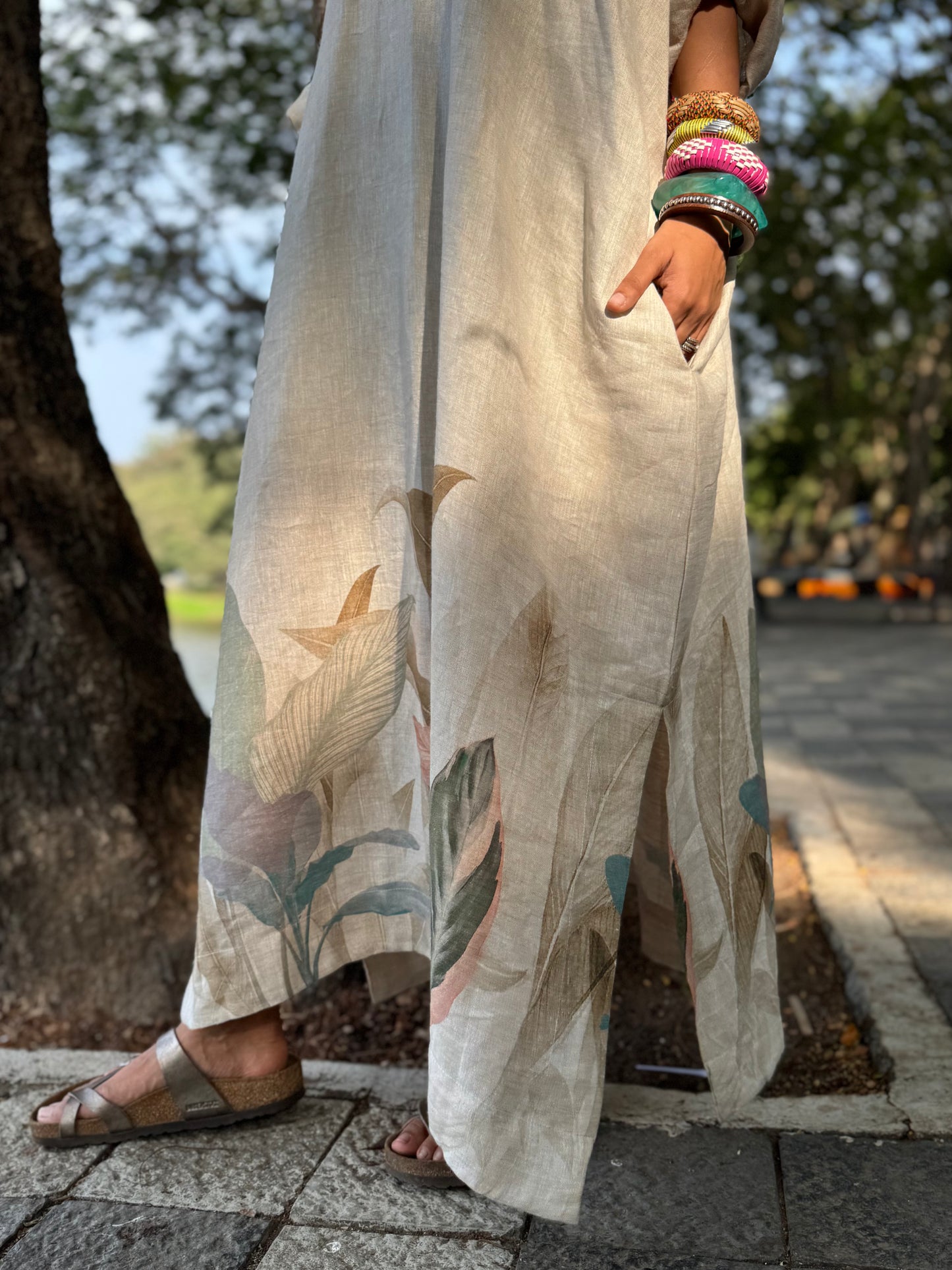 Sand linen kaftan dress