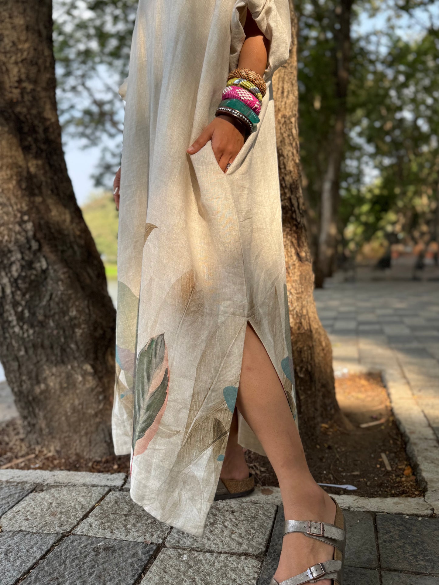 Sand linen kaftan dress