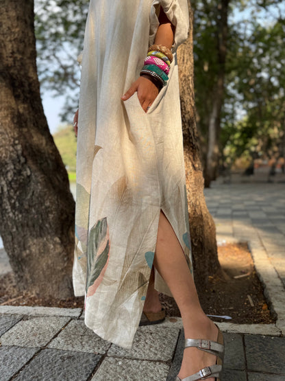 Sand linen kaftan dress
