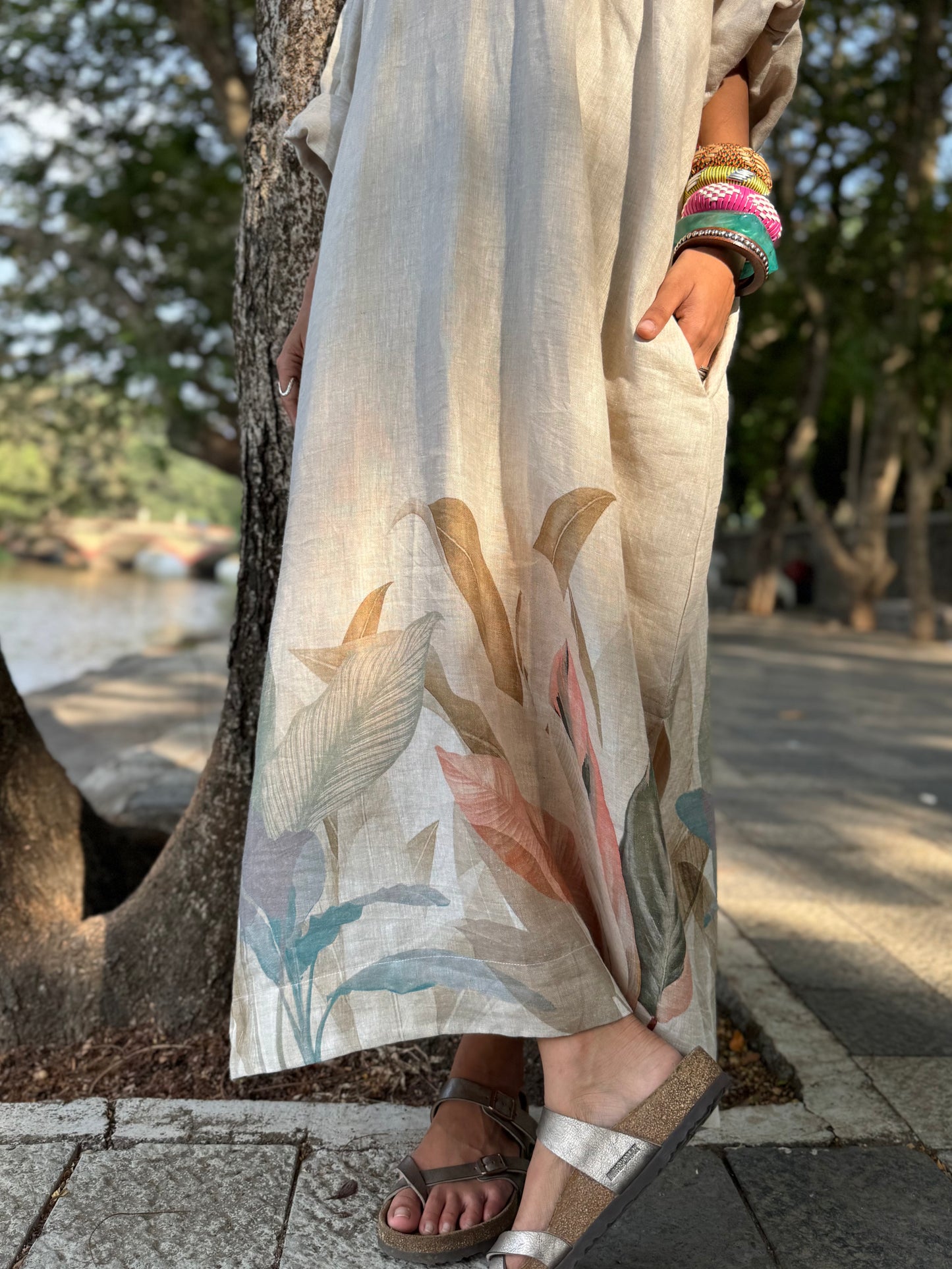 Sand linen kaftan dress