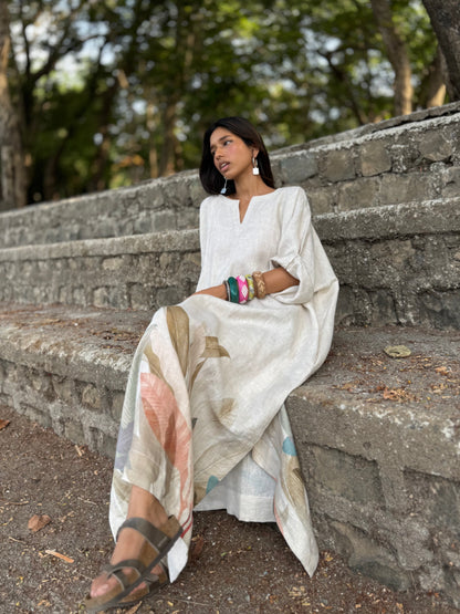 Sand linen kaftan dress
