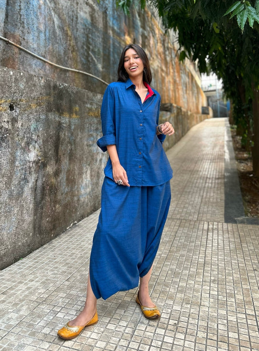 Electric blue Shirt dhoti co-ord