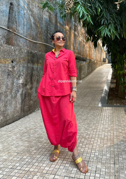 Peachy pink Shirt dhoti co-ord