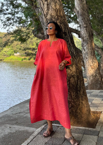 Peach linen kaftan dress