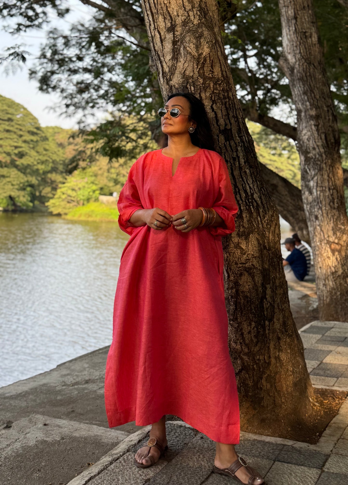 Peach linen kaftan dress