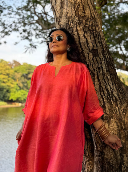 Peach linen kaftan dress