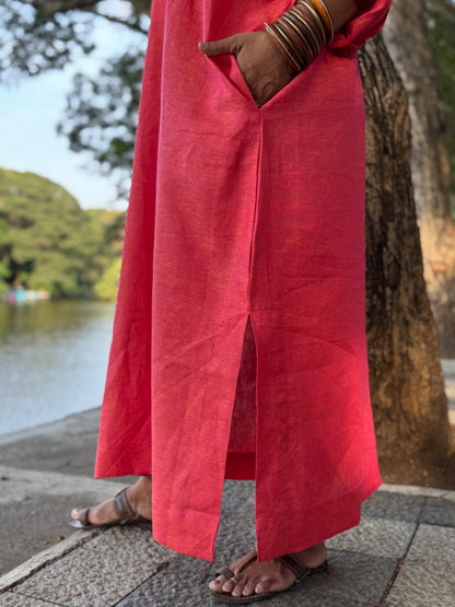 Peach linen kaftan dress
