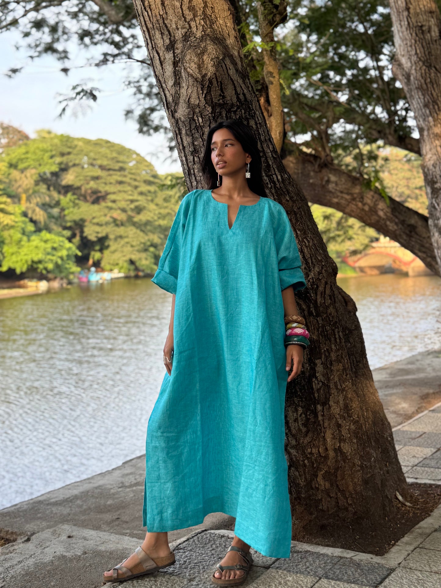 Sky linen kaftan dress