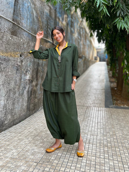 Bottle green Shirt dhoti co-ord