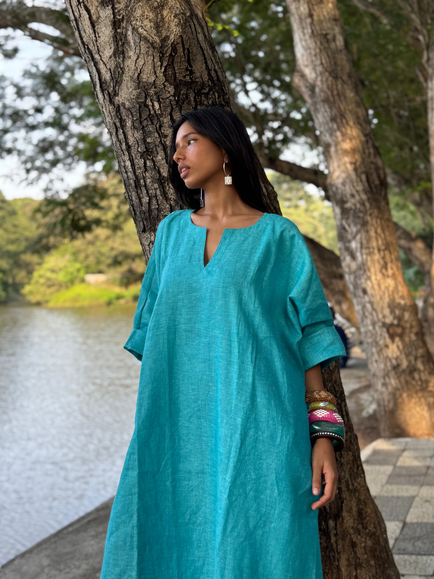 Sky linen kaftan dress