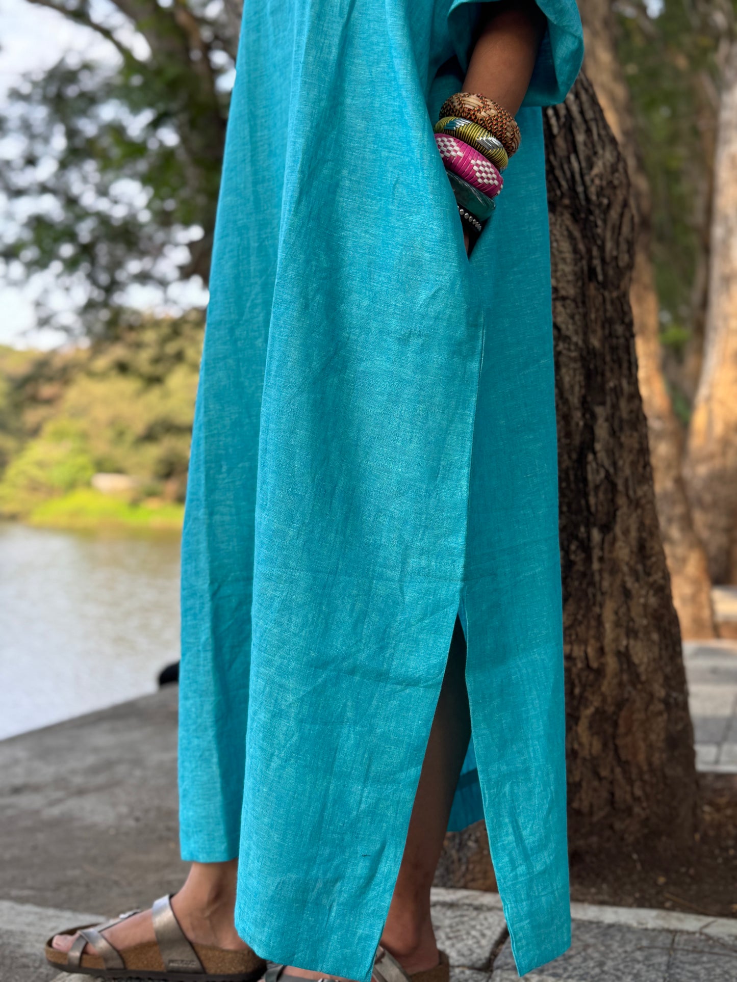 Sky linen kaftan dress