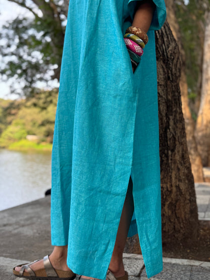 Sky linen kaftan dress