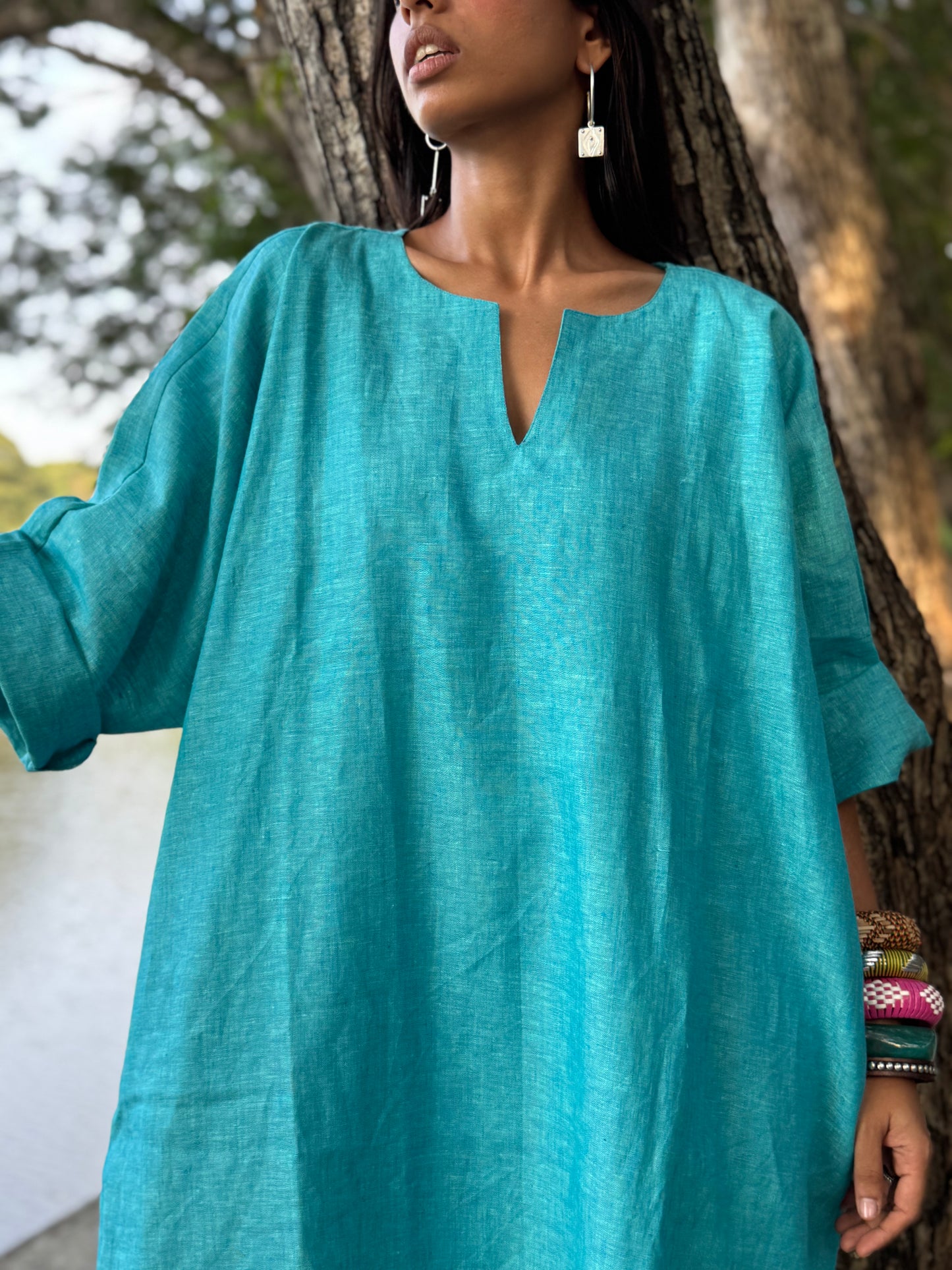 Sky linen kaftan dress
