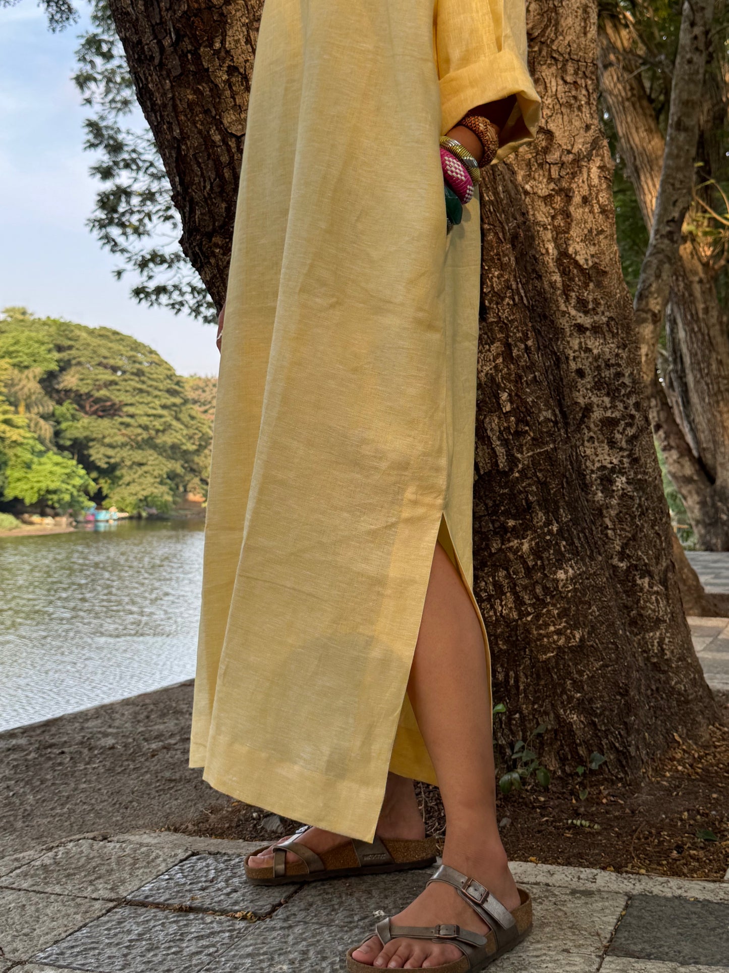 Butter linen kaftan dress
