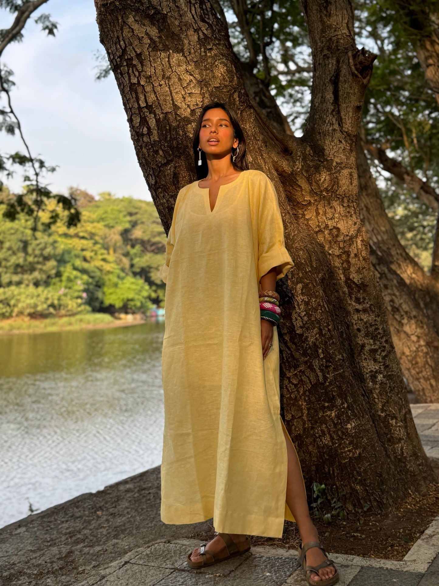 Butter linen kaftan dress