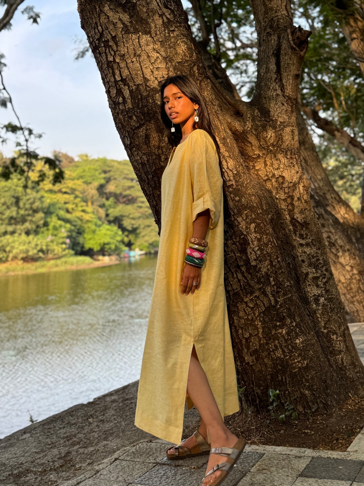 Butter linen kaftan dress