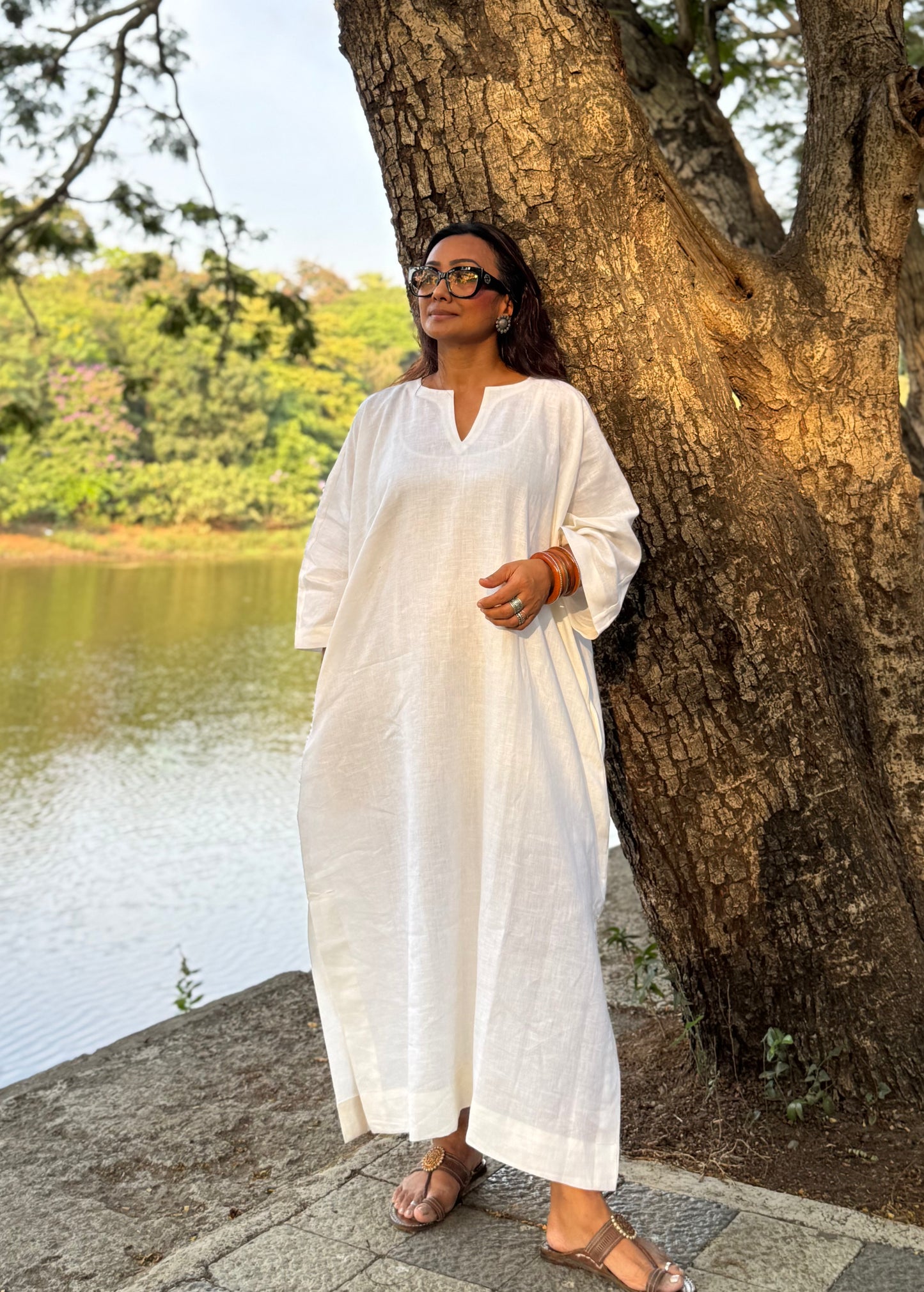 Ivory linen kaftan dress