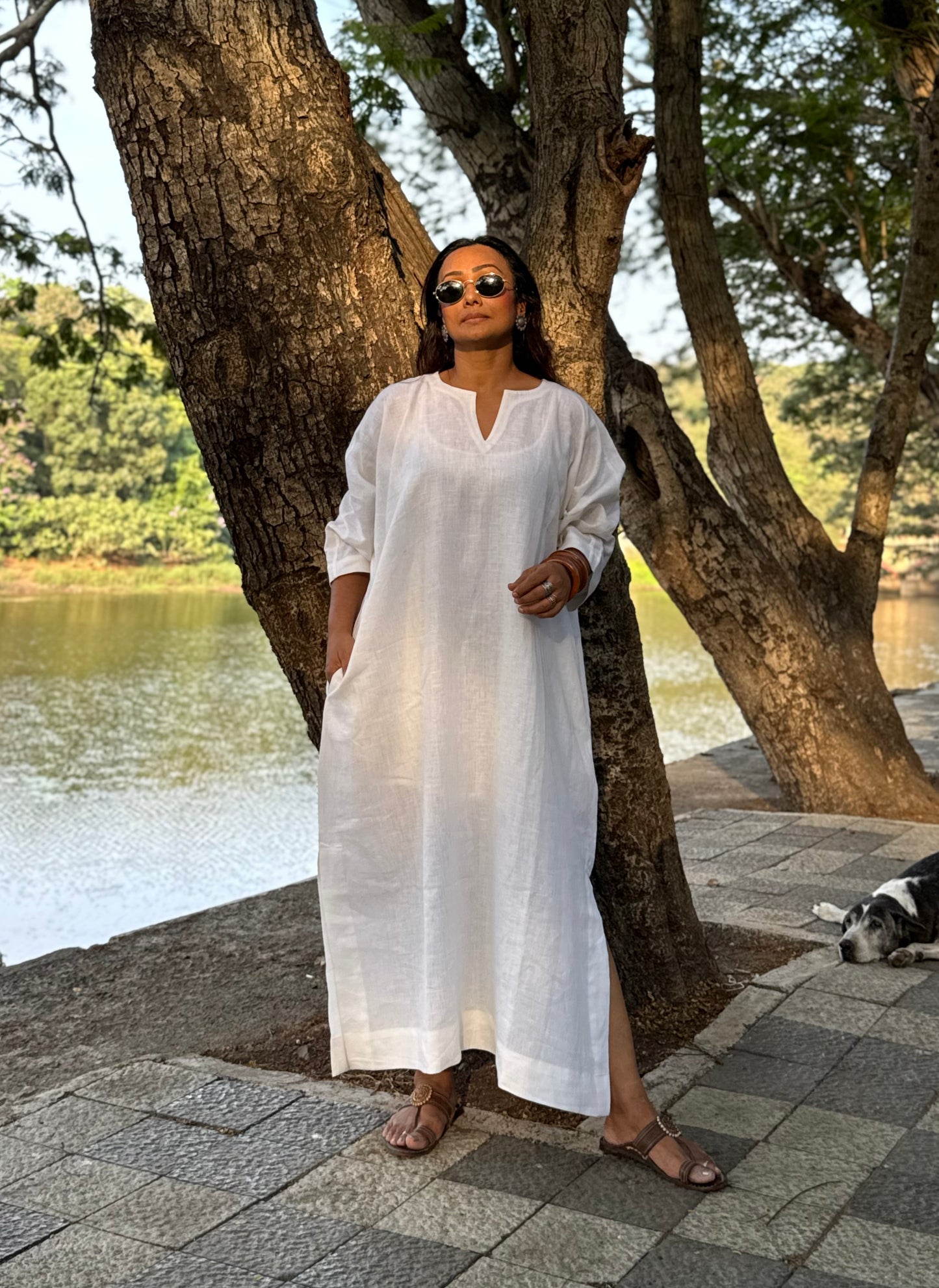 Ivory linen kaftan dress