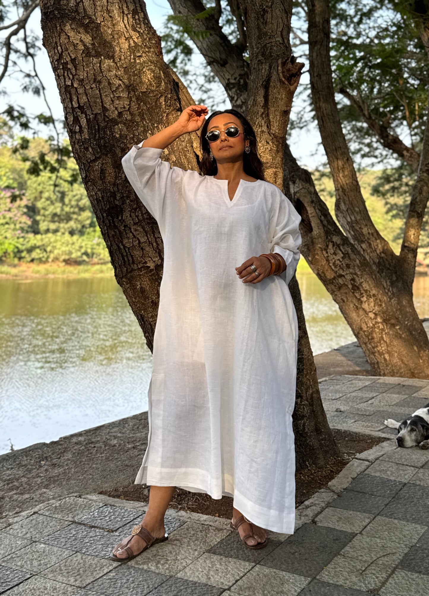 Ivory linen kaftan dress