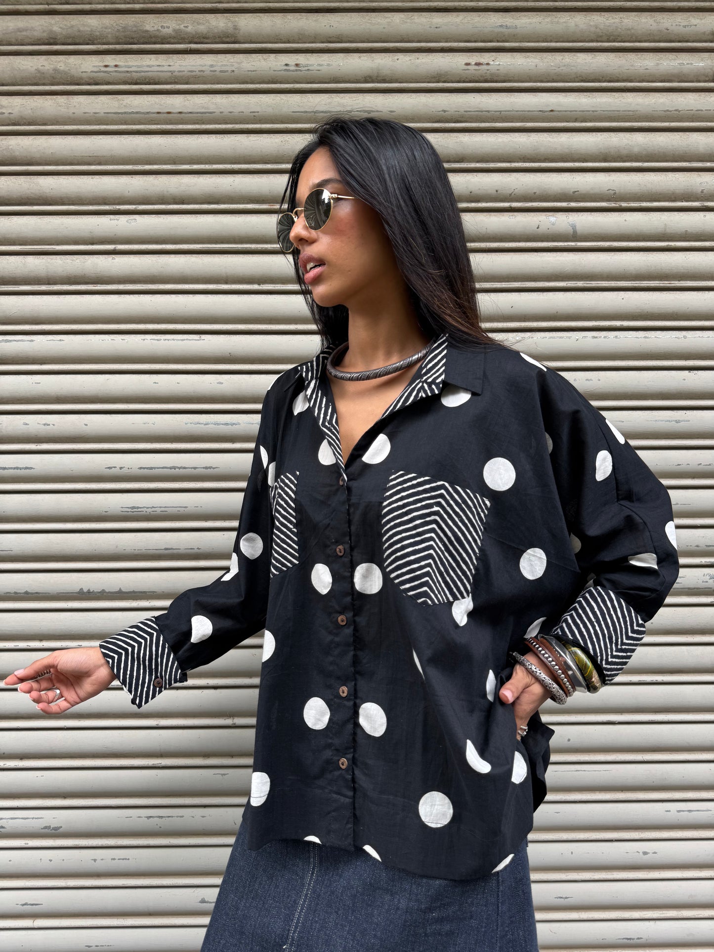 Black Monochrome Cotton Shirt