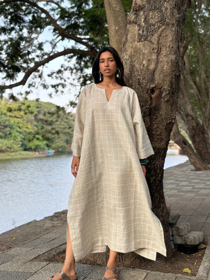 Grid linen kaftan dress