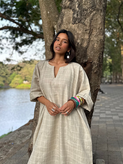 Grid linen kaftan dress