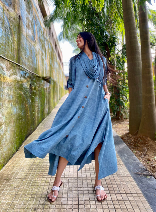 Denim Jhabla dress WITHOUT SCARF