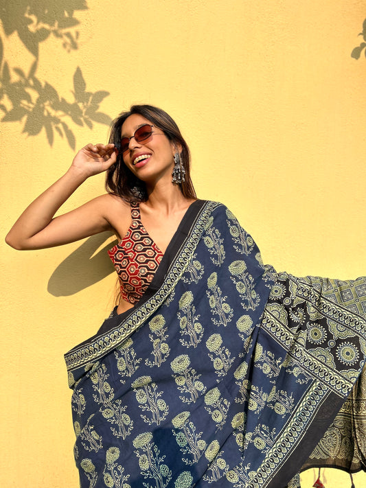 Phool Cotton Ajrakh saree