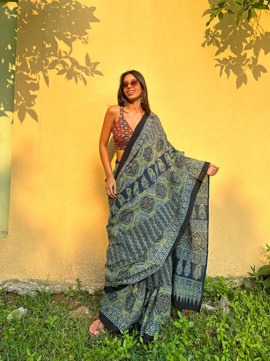 Sonchadi Cotton Ajrakh saree