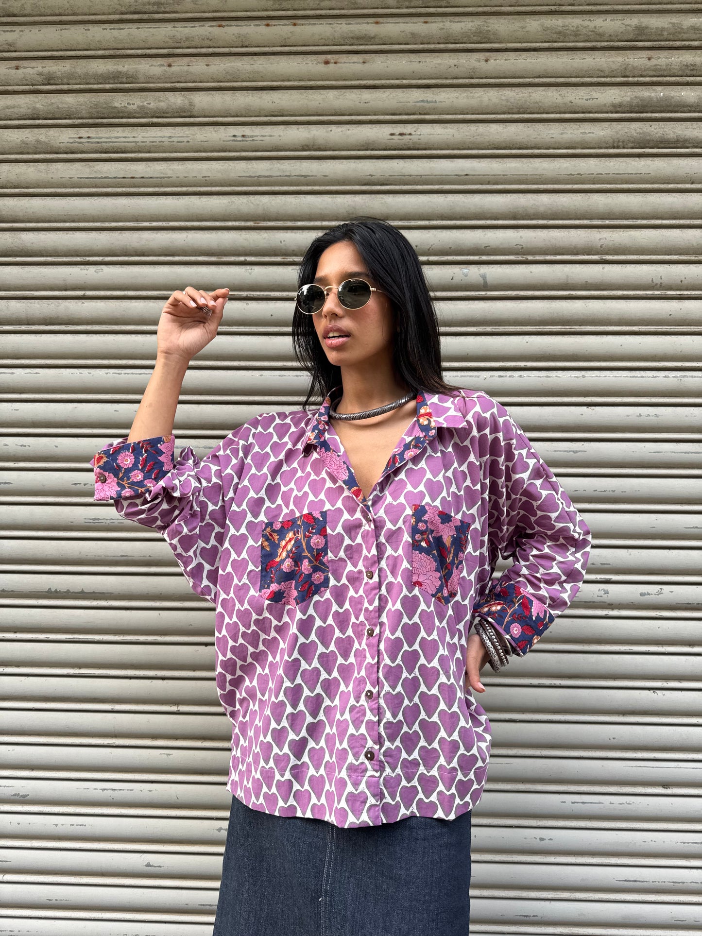 Lilac Heart Cotton Shirt