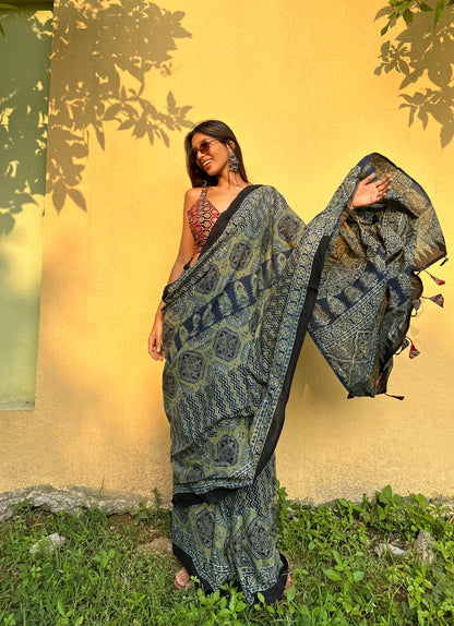 Sonchadi Cotton Ajrakh saree
