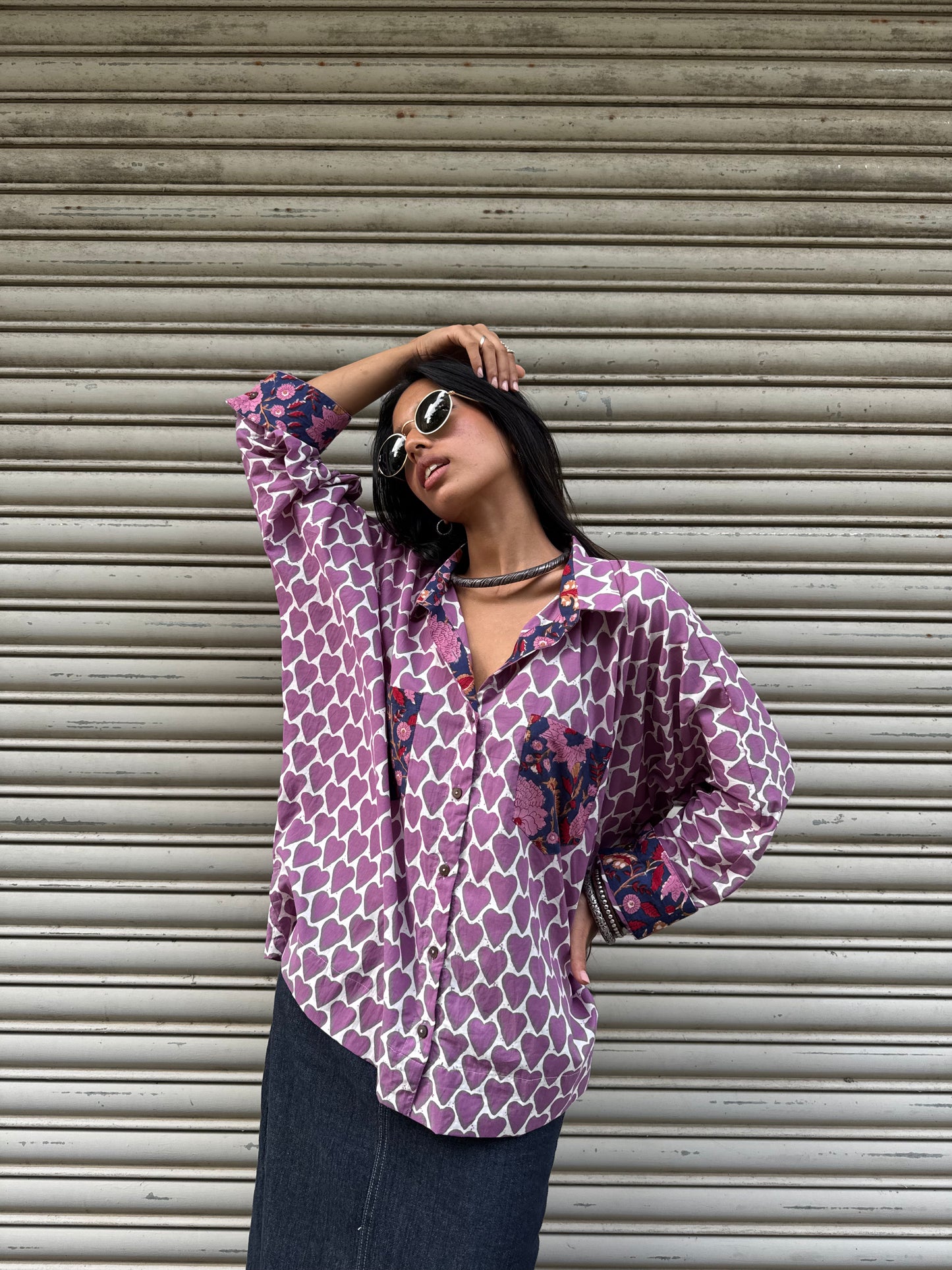 Lilac Heart Cotton Shirt