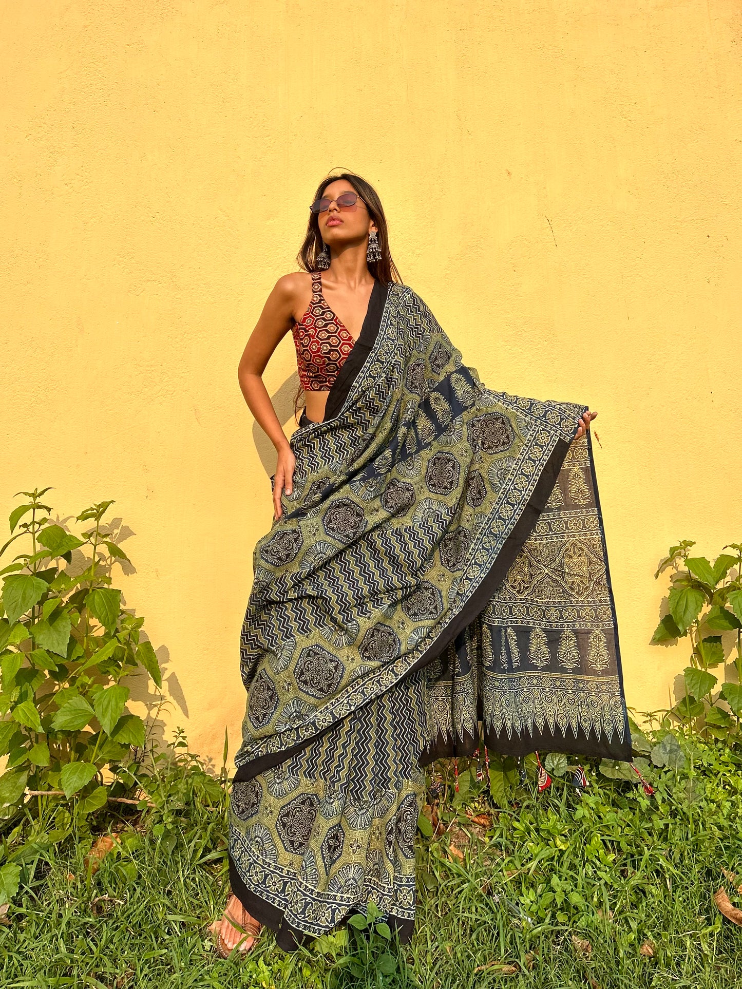 Sonchadi Cotton Ajrakh saree