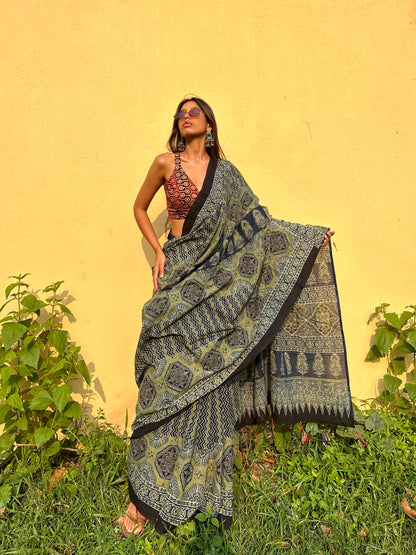 Sonchadi Cotton Ajrakh saree